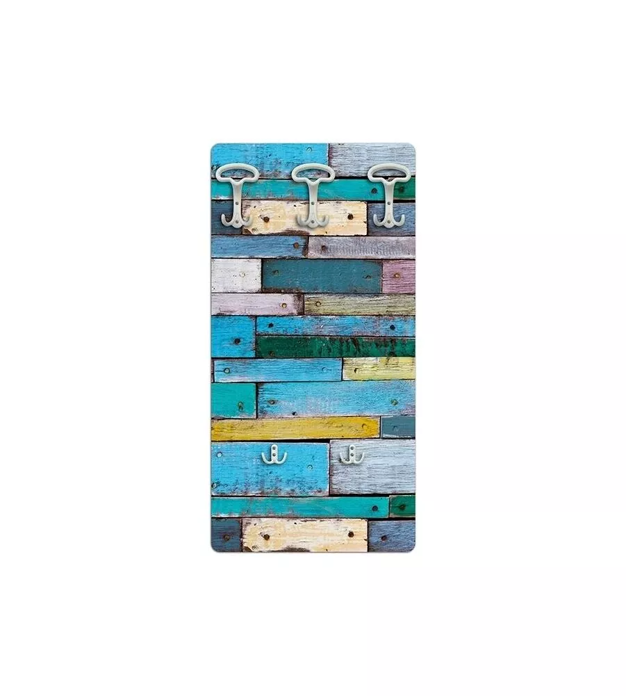 ATTACCAPANNI "COUNTRY" IN LEGNO CON 5 GANCI, 45X90X1 CM